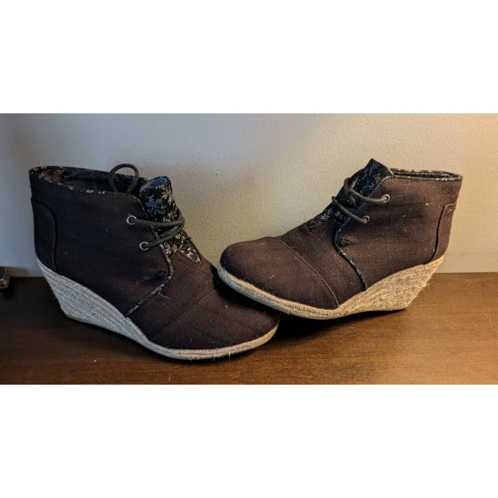 Toms Desert Espadrille Wedge Boot, Black, Women Size 8.5